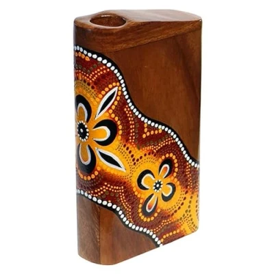 Abbildung von Wogeka Schönes rechteckiges Didgeridoo Schnitzerei aus Holz als Geschenk Idee zu Geburtstag Weihnachten zur Wand Dekoration Musik Instrument Handarbeit (Did06c (gelb rot Blüte))
