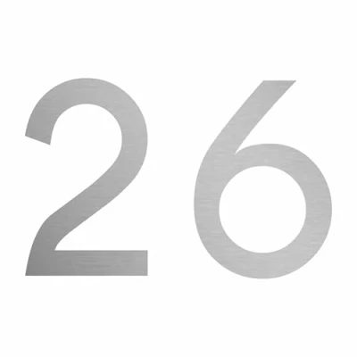 Abbildung von Zahlenaufkleber Nummer 26, Silber, 10cm (100mm) hoch, Aufkleber mit Zahlen in vielen Farben + Höhen, wetterfest