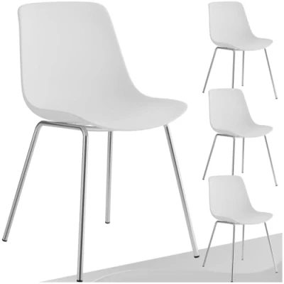 Abbildung von tectake® 4er Set Esszimmerstühle, modernes Design, Kunststoff Stühle mit schlanken Stahlbeinen, ergonomische Küchenstühle rutschfesten Kappen, bequemer Bürostuhl, leichte Reinigung weiß/Chrom