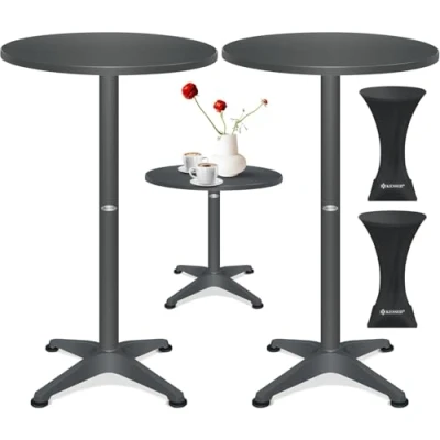 Abbildung von KESSER® 2in1 Stehtisch Bistrotisch 2er Set Aluminium Edelstahlplatte höhenverstellbar 70cm / 115cm Partytisch Tisch Ø 60cm Rund In &amp; Outdoor Empfangstisch Inkl. Husse Anthrazit