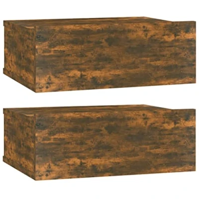 Abbildung von vidaXL 2X Nachttisch Hängend Wand Nachtschrank Nachtkonsole Nachtkommode Wandschrank Hängeschrank Räuchereiche 40x30x15cm Holzwerkstoff