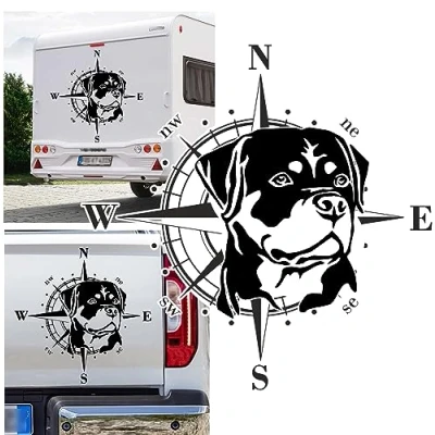 Abbildung von Rakelfix Rottweiler Kompass Aufkleber Apassbar Wohnmobil Auto Autoaufkleber Sticker Kompassrose Windrose Camper