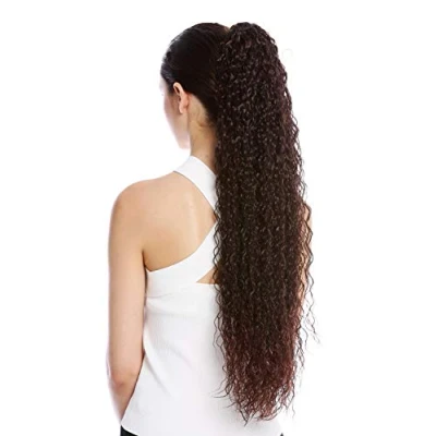Abbildung von WIG ME UP N857 V 2T33 Haarteil Zopf Pferdeschwanz extrem lang voluminös lockig Krepplocken gekreppt Afro Kinks Mahagoni Braun Gesträhnt 75 cm