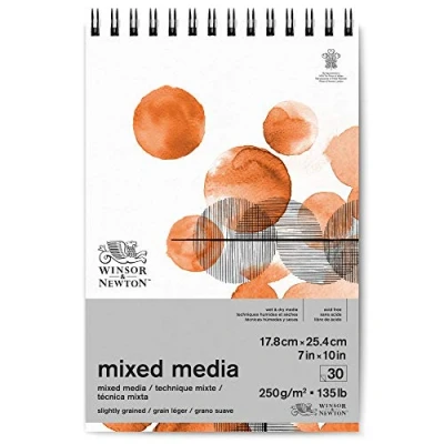 Abbildung von Winsor &amp; Newton 6694005 Mixed Media Papier im Block 30 Blatt 17,8 x 24,5cm, 250g/m², FSC, Säurefrei, ohne optische Aufheller, stabil und Alterungsbeständig für alle nassen trockenen Techniken