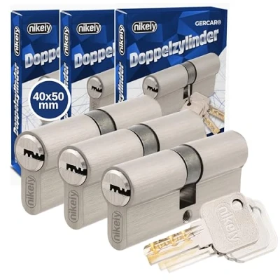 Abbildung von GERCAR Pro Profilzylinder 40/50 Massiver Schließzylinder gleichschließend 3er Set Doppelzylinder Zylinderschloss Messing matt inkl. 10 Schlüssel Wendeschlüssel Länge: 90 mm, A:40 B:50 3x