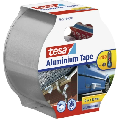 Abbildung von tesa Klebeband Aluklebeband Aluminium Tape extra starkes Alu 10 m : 50 mm (Packung, 1 St) ideal zum Reparieren &amp; Abdichten hitzebeständig silber matt