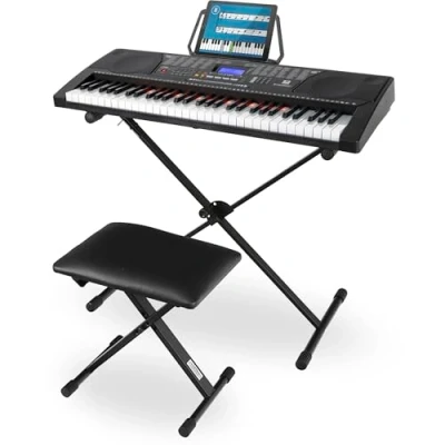 Abbildung von McGrey Home Keyboard LK 6150 Einsteiger mit 61 Leuchttasten (Spar Set, 3 St., inkl. Ständer, Keyboardbank und Notenhalter), 255 Sounds Rhythmen integrierter MP3 Player &amp; Lernfunktionen