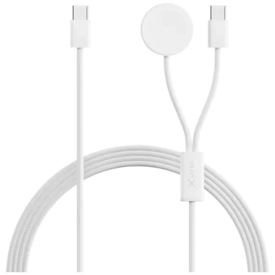 Abbildung von XLayer 2 in 1 feingewebtes Kabel mit USB Typ C &amp; Apple Watch Charger 1.5m, Ladekabel für Apple, Android sowie Smartphone und Tablet, White