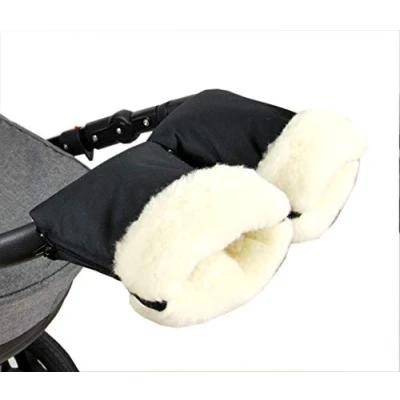 Abbildung von BabyLux Handmuff für Kinderwagen Buggy MUFF Reißverschluss Handwärmer Handschuhe (MR11 Schwarz + Wolle)