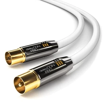 Abbildung von deleyCON 12,5m 4K TV Antennenkabel Koaxialkabel Kabel HDTV FULL HD IEC Stecker zu Buchse Metallstecker Analog Digital Weiß