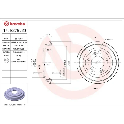 Abbildung von BREMBO 14.E275.20 Bremstrommel ohne Radlagersatz 203,3mm