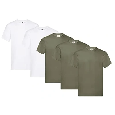 Abbildung von Fruit of the Loom Herren Original T. T Shirt, 3Olive 2Weiss, XXL (5er Pack) + 1HL Kauf Notizblock