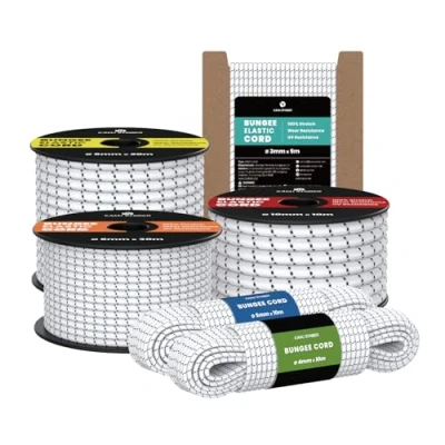 Abbildung von Kamu Synber Gummiseil 10mm x 10m Expanderseil Spanngummi Spannseil Gummischnur für Anhänger, Sonnensegel, Plane UV Beständig Wetterfest Weiß/Schwarz