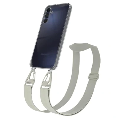 Abbildung von EAZY CASE Hülle mit Band kompatibel Samsung Galaxy A15 Handyhülle Umhängeband für Silikonhülle Transparent Schutzhülle Handykette zum Umhängen Handykordel Smartphone in Taupe Grau