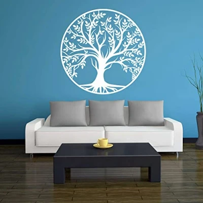 Abbildung von INDIGOS Wandtattoo Baum des Lebens 0 Lebensbaum Weltenbaum 120x120 cm Weiss Dekoration Wandaufkleber für Wohnzimmer Kinderzimmer Büro Schule Firma