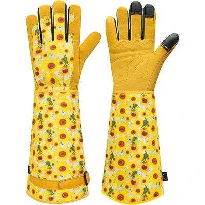 Abbildung von Gartenhandschuhe für Damen und Herren,Dornensicher Lange,Rosenhandschuhe Beschneiden von Rosen,Schaffell mit Unterarmschutz,Leder Garten oder Hof
