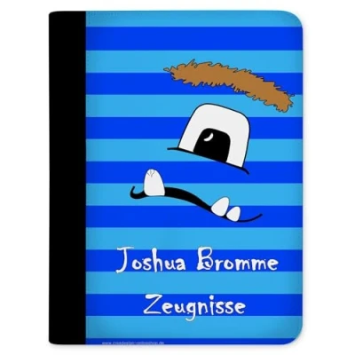 Abbildung von CreaDesign, Kinder Zeugnismappe mit Namen personalisiert, Zeugnis Mappe Monster Blau 10 Klarsichthüllen, A4, 26,7 x 32,7 1 cm, Rücken schwarz