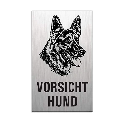 Abbildung von OFFORM DESIGN Hinweisschild Vorsicht Hund 100x60 mm Aluminium Edelstahloptik selbstklebend, (1 St)