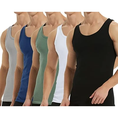 Abbildung von Falechay Unterhemd Herren Tank Top 5er Pack Baumwolle Feinripp ärmellos Muskelshirtst Männer Schwarz Weiß Grau Blau Olive XXL