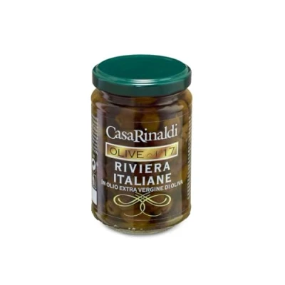 Abbildung von Casa Rinaldi Riviera entkernte Oliven, 100% italienisch, in Extra Nativem Olivenöl, kräftiger Geschmack, 280 g Glas