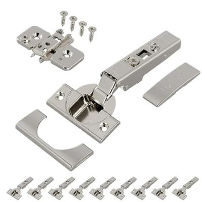 Abbildung von BLUM 10 x CLIP top Möbel Scharnier 110, gerade mit Feder, Eckanschlag + Exzenter Kreuzmontageplatte, Stahl, Schraubvariante, Distanz 0 mm, Topfband ø=35mm