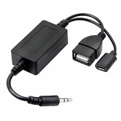 Abbildung von Bolwins P14 3.5mm AUX Audio Stecker auf USB A Buchse Auto Adapter Kabel