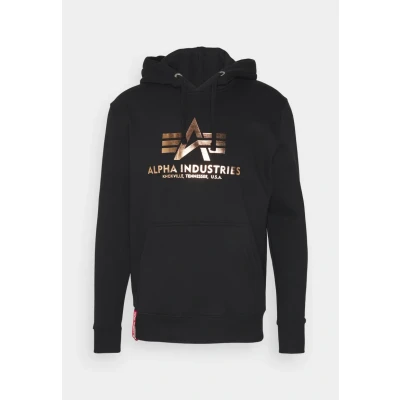 Abbildung von Alpha Industries Hoody FOIL Print Kapuzenpullover, Herren, Größe: Small, Black/gold