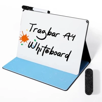 Abbildung von Whiteboard Klein A4 Kein Magnet, 31 x 24cm Mini Tragbar Memoboard Doppelseitiges Abwischbar Harte Schale für Büro, Schule, Zuhause inkl. 1 Marker mit Radierspitze