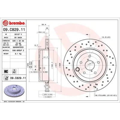 Abbildung von BREMBO 09.C829.11 Bremsscheibe 326 20 5 gelocht/innenbel. beschichtet hochgekohlt SUBARU: WRX Limousine