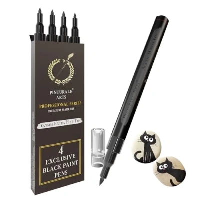 Abbildung von Pinturale Arts® Acrylstifte Schwarz Dünn 4er Set Für Steine Auf Feiner Spitze 0,7mm Steine, Metall, Keramik, Holz, Glas