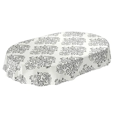 Abbildung von Wachtuchtischdecke abwaschbare Tischdecke Wachstuch Rankenmuster Beige/Creme Oval 220x140cm