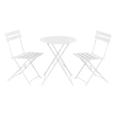 Abbildung von en.casa Balkonset, (3 tlg), »Caprile« Bistro Set Sitzgruppe Tisch rund mit 2 Stühlen Weiß