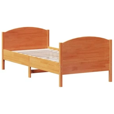 Abbildung von vidaXL Massivholzbett, Holzbett Bett mit Kopfteil, Bettgestell Lattenrost, Einzelbett Bettrahmen Schlafzimmerbett, Wachsbraun 100x200cm Massivholz Kiefer
