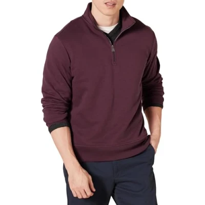 Abbildung von Amazon Essentials Herren Fleece Sweatshirt mit Langen Ärmeln und Viertel Reißverschluss, Burgunderrot, L