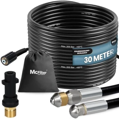 Abbildung von McFilter Hochdruckschlauch Rohrreinigungsschlauch, 30m, 200 bar, kompatibel mit Kärcher, (30 St), K2 K3 K4 K5 K6 K7, inkl. Tasche Adapter, Düsen starr + rotierend