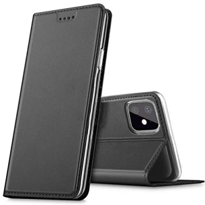 Abbildung von Verco Handyhülle für iPhone 11, Premium Handy Flip Cover Apple 11 Hülle [integr. Magnet] Book Case PU Leder Tasche (6,1 Zoll), Schwarz