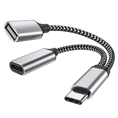 Abbildung von USB C auf Adapter OTG und Ladekabel 2 in 1 Splitter mit PD 18W Schnellladung Typ A Buchse Port kompatibel für Chromecast Google TV,iPad Pro Pi KVM,3D Drucker,Samsung S22