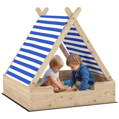 Abbildung von AIYAPLAY Sandkasten Sandkiste für Kinder, (mit wetterfestem Zeltdach, 1 tlg., 3 Kinder im Alter von 6 Jahren), 120 x 126,5 cm, Tannenholz