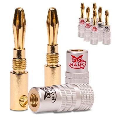 Abbildung von NAUC Bananenstecker für Lautsprecherkabel 8 Stück Stecker als Set Steckverbinder 24K vergoldet schraubbar HiFi Receiver Verstärker