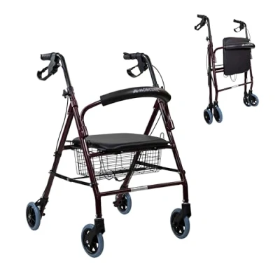 Abbildung von Mobiclinic®, Rollator, Escorial, Europäische Marke, Rollator faltbar und leicht, Feststellbare Handbremsen, Gehhilfe, Aluminium, Abnehmbarer Korb, Mit Sitzfläche Rückenlehne, Bordeaux