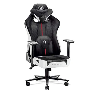 Abbildung von Diablo X Player 2.0 Gaming Stuhl Bürostuhl Gamer Chair Stoff 3D Armlehnen Ergonomisches Design Nacken/ Lendenkissen Wippfunktion Weiß Schwarz King (XL)
