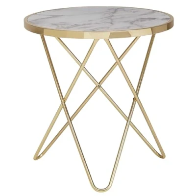 Abbildung von FINEBUY Beistelltisch FB53041 (Marmor Optik Weiß Rund Ø55 cm Gold Metallgestell), Kleiner Wohnzimmertisch, Couchtisch Modern