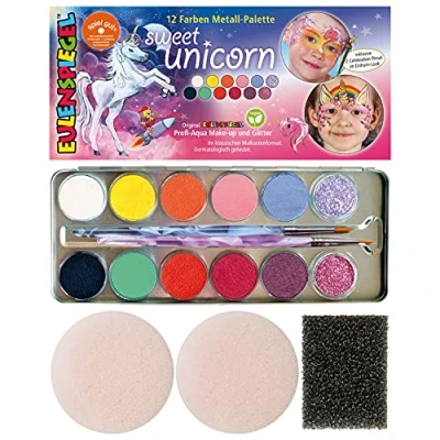Abbildung von Eulenspiegel Theater Schminkpalette 10 Farben 2 Glitzer Metall Palette Sweet Unicorn Einhorn (1 tlg)