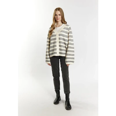 Abbildung von DREIMASTER Vintage Strickjacke für Damen XL/XXL / Off White Marine 52% Polyacryl 25% Nylon 23% Polyester