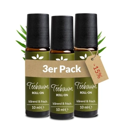 Abbildung von Heldengrün® BIO Roll On Teebaum &quot;Anti Pickel&quot; [100% NATURREIN] Dermatologisch getestet 2 in 1: reinigt &amp; pflegt Teebaumöl Stift mit Jojoba Mandelöl 3 x 10 ml