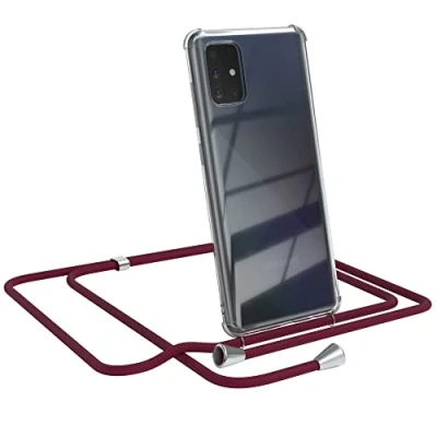 Abbildung von EAZY CASE Handykette kompatibel mit Samsung Galaxy A71 Handyhülle Umhängeband, Handykordel Schutzhülle, Silikonhülle, Hülle Band, Stylische Kette für Smartphone, Burgunder Rot