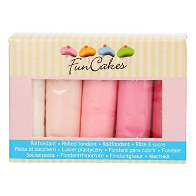 Abbildung von FunCakes Fondant Multipack Pink Palette: Einfach zu Verwenden, Flexibel, Perfekt zum Dekorieren von Torten, Halal, Koscher und Glutenfrei. 5 Farben: Weiß 4 Rosatöne. 5x 100g