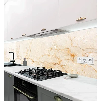 Abbildung von MyMaxxi Selbstklebende Küchenrückwand Folie ohne Bohren Motiv Marmor beige 60cm hoch Klebefolie Wandbild Küche Wand Deko Stein Mauer 280 x
