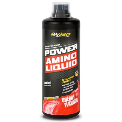 Abbildung von My Supps Power Amino Liquid 1000ml Kirsche Cherry flüssiger Aminosäuren Komplex mit BCAA, EAA und Vitamin B6 Protein Hydrolysat ohne Laktose trinkfertig made in Germany