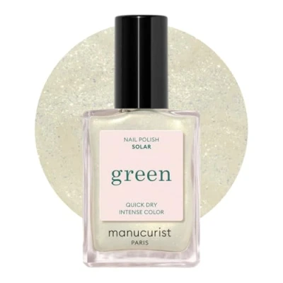 Abbildung von Manucurist Green Solar Nagellack Weiß mit Goldenem Schimmer Schnelltrocknend White Nail Polish with Golden Vegan 12 freier Plant Based